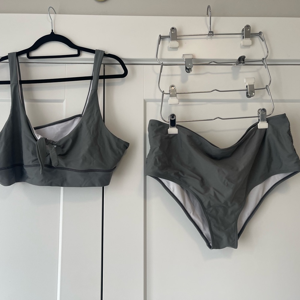 SHEIN Olive Green High Waist Bikini Set 3XL Tie Front Swimwear